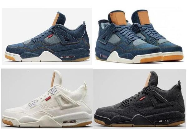 

quality 4 denim travis blue high black white denim basketball shoes men 4s blue jeans sports sneakers with box