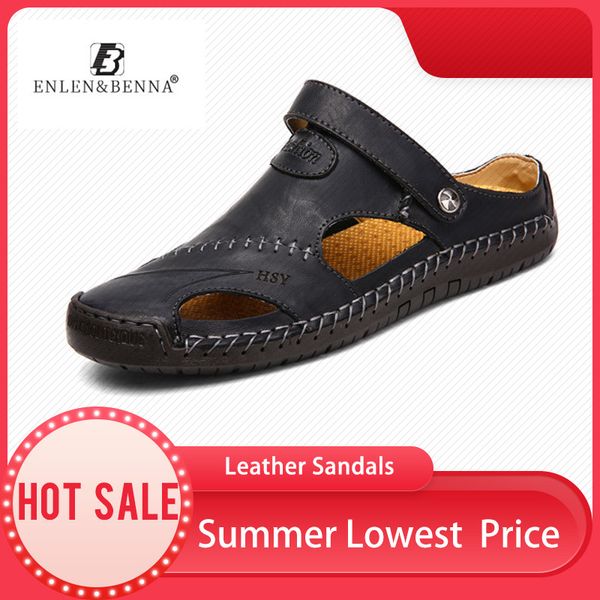 

new casual sandals leather outdoor beach sneaker men lightweight shoes flat walking male sandals sandalias hombre 2019 sale, Black