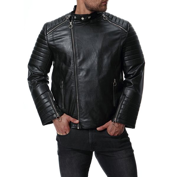 

2019 europe and america fashion-men classic cable-stayed leather coat men locomotive leather jacket xb033, Black