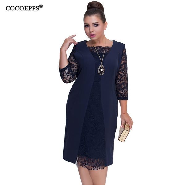 

2019 autumn big size women dress lace patchwork plus size winter dress bodycon elegant office party dress work vestidos 5xl 6xl j190619, Black;pink