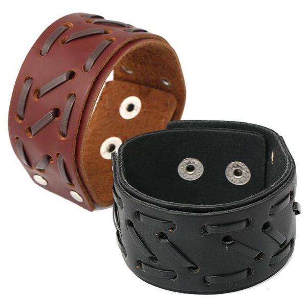 

vintage retro wide leather bracelet cuff fashion punk black brown handmade charms wristbands bangle for women men biker jewelry, White