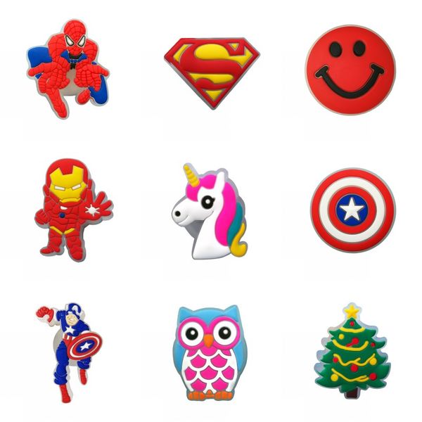 

moq=5pcs the avengers pvc led shoe charms shoe buckles shoes accessories ornaments clog charms fit for croc jibz party gift, White;pink