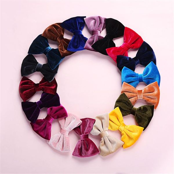 

18colors 4'' soft velvet hair bow for girls kids soft solid handmade hair bow clips girls diy accessories 10pcs/lot, Slivery;white