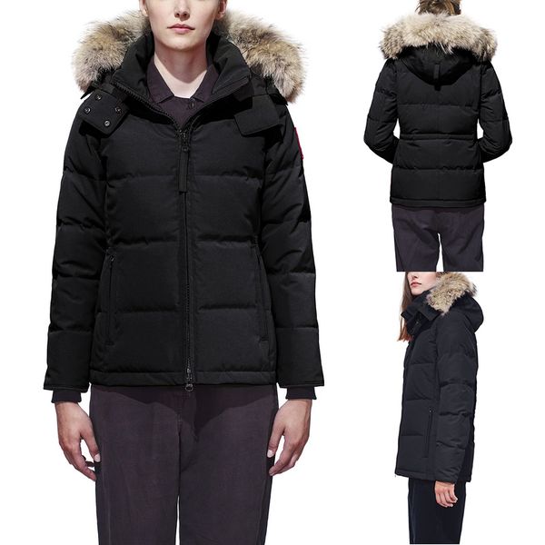 

winter down parka hoody canada wolf fur womens jackets zippers designer jacket warm coat outdoor parka women outerwear coats e44, Black