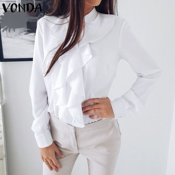 

plus size office blouse women ladies shirts vonda 2020 summer tunic female long sleeve ruffle and blouse casual blusa s-5xl, White
