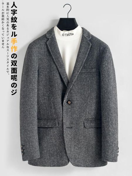 

boollili men's wool coat spring autumn double-sided woolen coat men jacket casual blazer overcoat abrigo hombre, Black