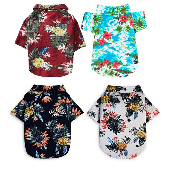 

2019 dog cute print hawaii beach casual pet travel shirt summer beach shirt short sleeve small dog cat chihuahua blouse