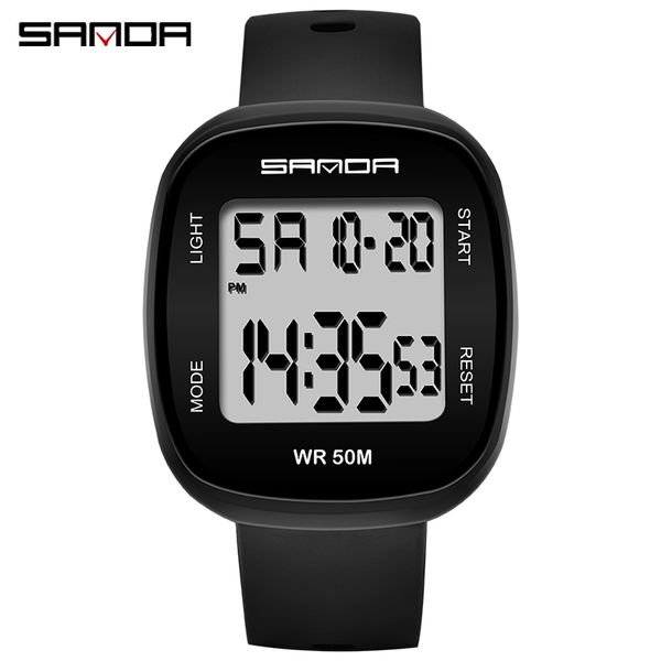 

sanda 2005 brand mens sport watches led waterproof satch plastic square male digital wrist watch reloj hombre masculino, Slivery;brown