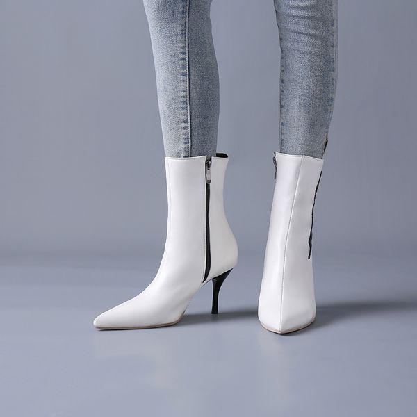 

994kstautumn and winter new euro-american slim high-heeled shoes simple fashion shoes zippers dating girls boots shopping, Black