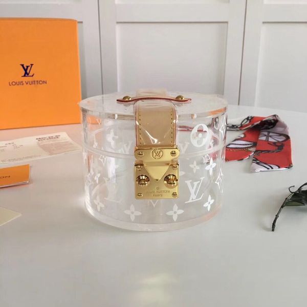 

new fashion letter genuine leather making transparent box super large capacity fashion printing luxury pvc box gi0203, Golden;silver