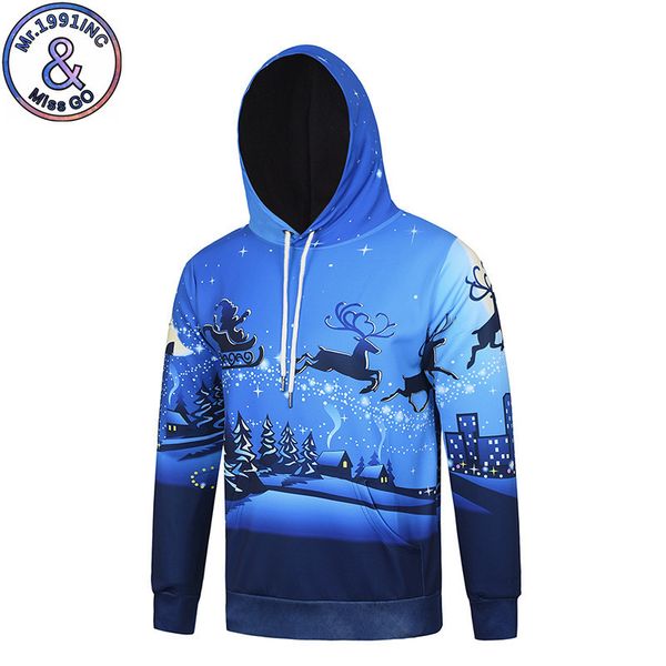 

мужской дизайнер мультфильм аниме свитер 3d цифровая печать санта клаус олень снег лес мужчины и женщины пары пальто с капюшоном, Black