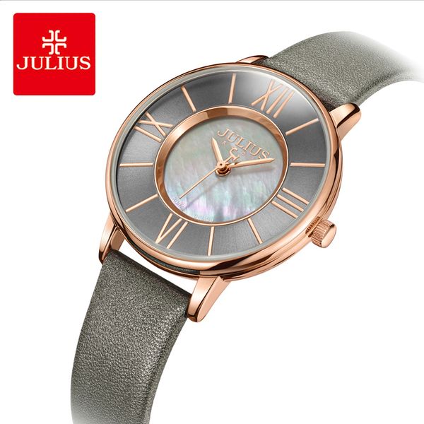 

julius retro roman numerals fritillaria dial leather watch woman waterproof quartz wristwatches female dress watches, Slivery;brown