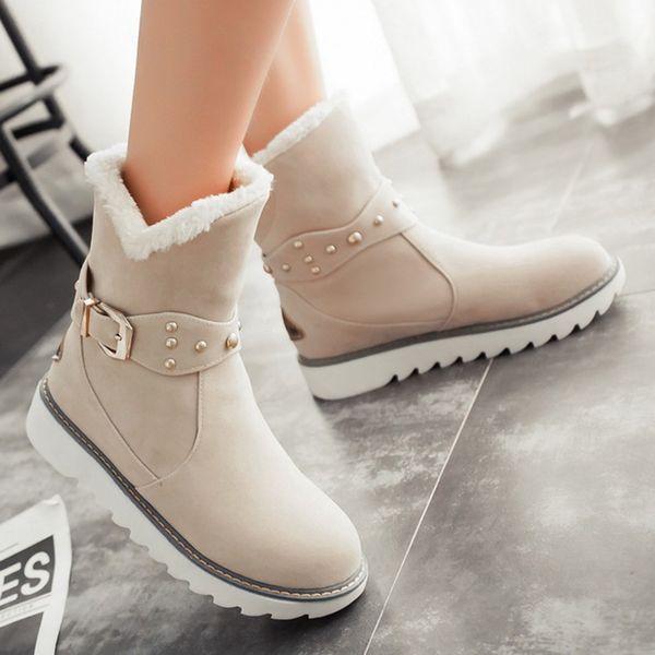 

winter snow boots for women rivets wedges mid-calf boots woman plush warm shoes increased platform botas mujer chaussures #30, Black
