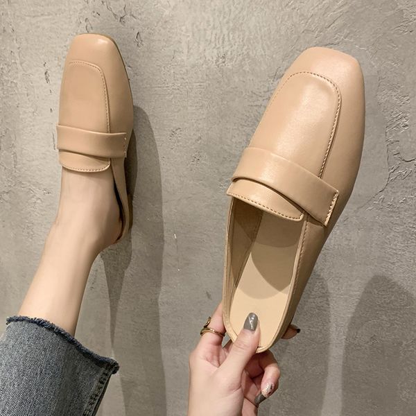 

shoes slippers casual cover toe shallow square heel mules for women 2020 slides low loafers flat block soft pu basic, Black