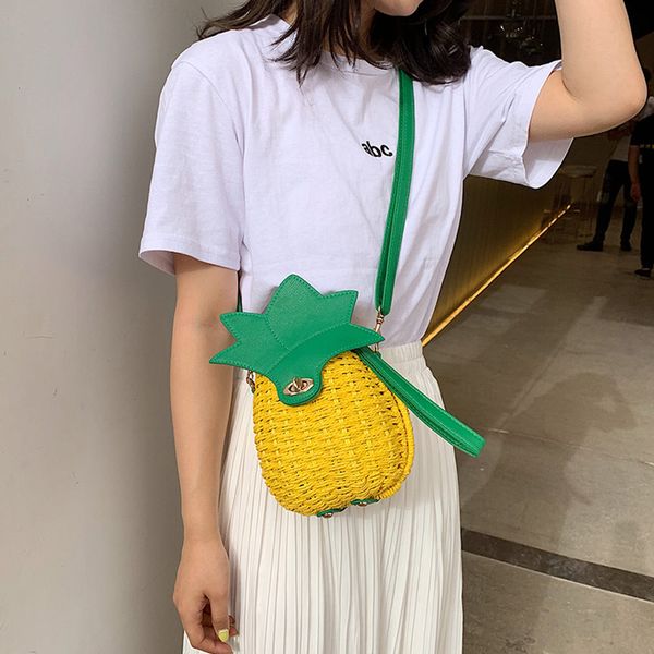 

rattan cylindrical bag female mini bag fruit pineapple straw women's handbags single shoulder with hasp diagonal bags 2019 #w