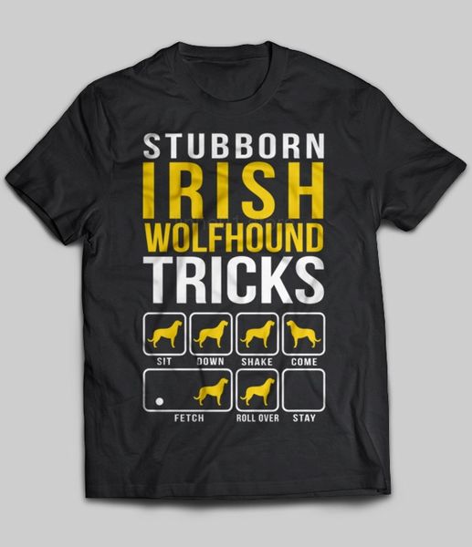 

brand stubborn irish wolfhound tricks 2019 summer men's short sleeve t-shirt, White;black