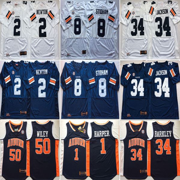 

ncaa auburn college charles barkley 8 jarrett stidham 2 cameron newton 34 bo jackson 1 jared harper bryce brown 50 austin wiley jersey, Black