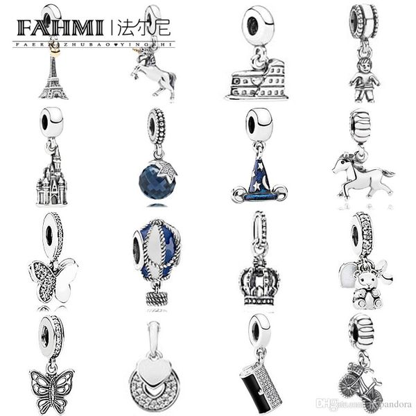 

hywo 100% 925 sterling silver 1:1 charm master mischief little boy horse spirit dangle air balloon openwork eiffel 14k baby clutch, Black