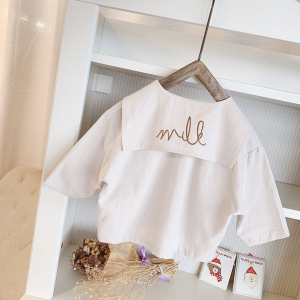 

spring 2020 girls korean cotton embroidered big turn-collar shirt new girl coton shirt children girl blouse t200229, White;black