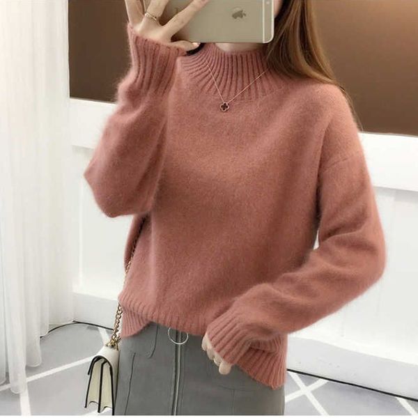 

sweater new lazy wind sweater women's bottoming shirt half-high collar pullover long sleeve womens sweaters, White;black