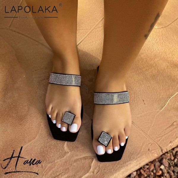 

lapolaka 2020 design new big size 43 crystal summer slippers woman shoes slip on casual dropship ins shoes lady slippers, Black