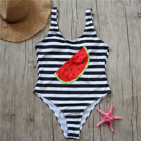 

women swimsuit stripe bikini watermelon print swimming suit push up padded swimwear high leg bathing suit female bodysuit 2019, White;black