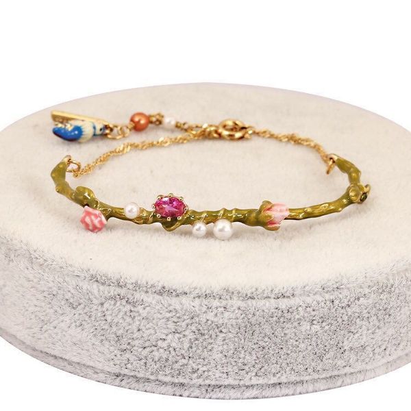 

amybaby designer enamel glaze blue tits love birds rose bud womens bracelet jewelry for party, Golden;silver