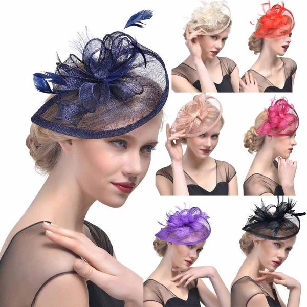 

hair accessories women bridal headdress hat flower mesh ribbons feathers headband wedding party headwear