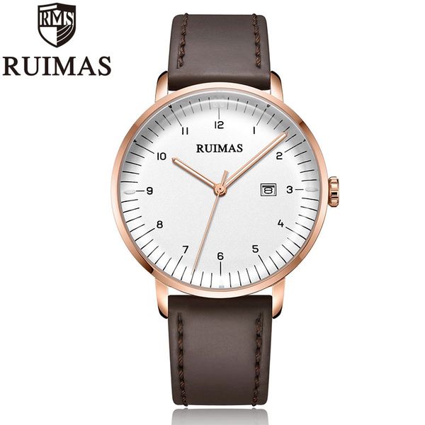 

ruimas luxury watches men waterproof analogue men's quartz clock man army leather wrist watch relogio masculino, Slivery;brown