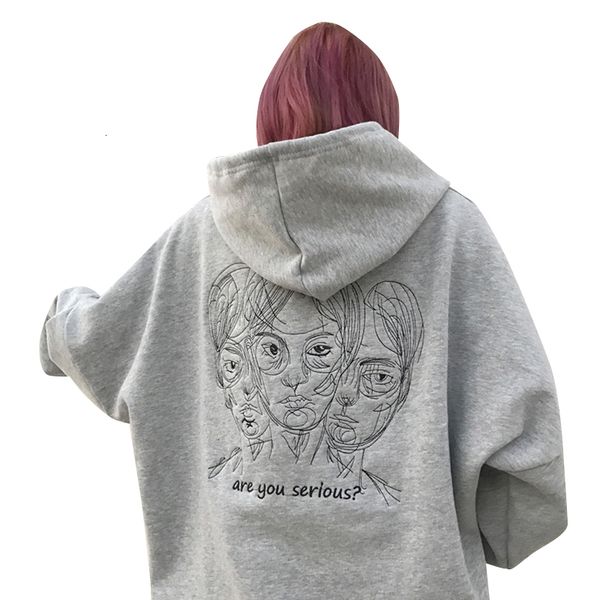 

женская одежда женская толстовка harajuku punk осень зима женская толстовка голова обычная вышивка повседневная свободная флисовая толстовка, Black