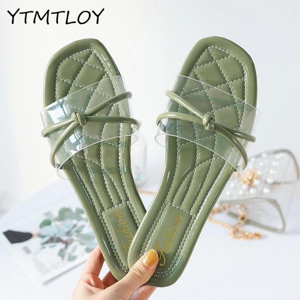 

summer slippers shoes woman 2020 transparent open toe flip flops clear women outdoor flat beach slides chancletas de mujer, Black