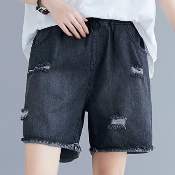 

женские летние плюс размер свободные рваные джинсовые шорты джинсы 3xl 4xl 5xl 6xl, Blue