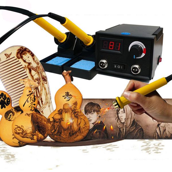 

60w pyrography machine ac 220v 110v digital display gourd wood burning soldering irons crafts tools pyrography pen machine kit