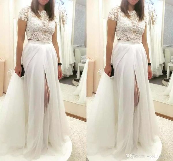 

старинные бальные платья свадебные платья из двух частей до бедра высокие разрезы кружева аппликация свадебные платья съемные юбки стиль пла, White