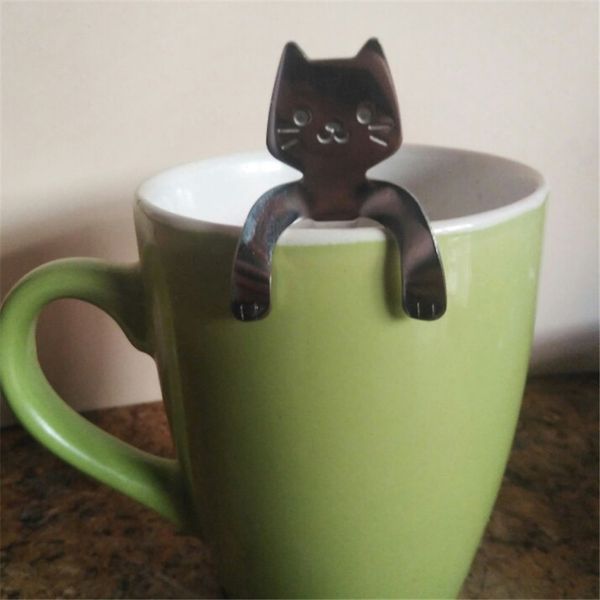 

cat spoon long handle spoons flatware coffee stainless steel drinking tools cup accessories scoops creative coffee spoon