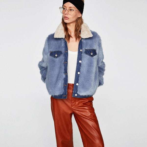 

women's fur & faux blue denim spliced lapel collar fux coats for women ladies autumn winter single breasted button up jackets outwear, Black
