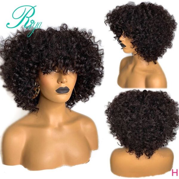 

13x4 180% afro kinky curly lace front simulation human hair wigs with bang for black women preplucked short bob wig with bangs synthetic, Black;brown