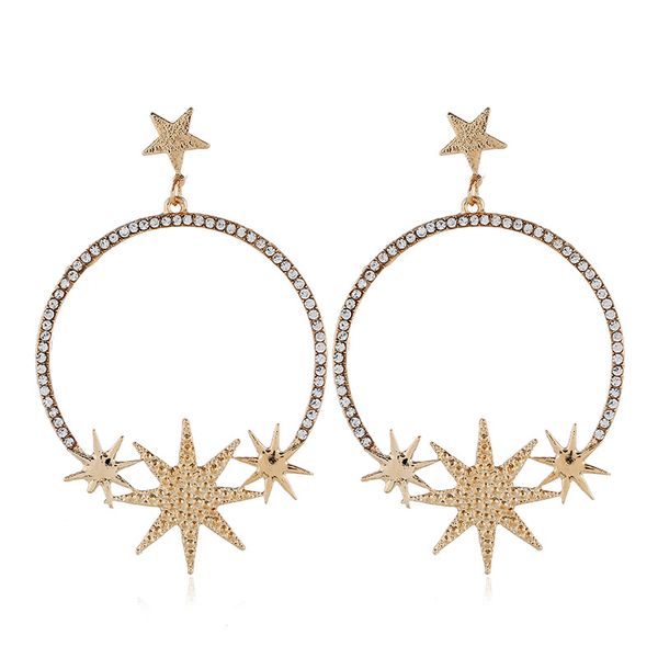 

rhinestone satr hoop earrings for women boucle d'oreille hoops big circle earring pendientes, Golden