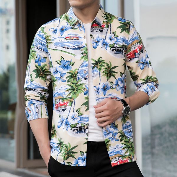

2019 autumn large size male long-sleeved model figure flower shirt, White;black