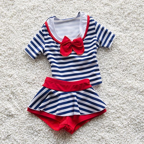 

girls' butterfly split two-piece swimsuit cute striped girls' butterfly festival swimsuit, White;black