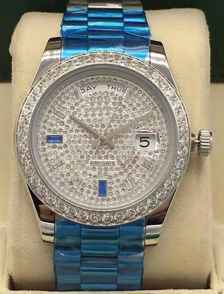 

new 41mm diamond outer ring diamond dial luxury automatic mechanical sports watch 316 steel presidential calendar watch, Slivery;brown