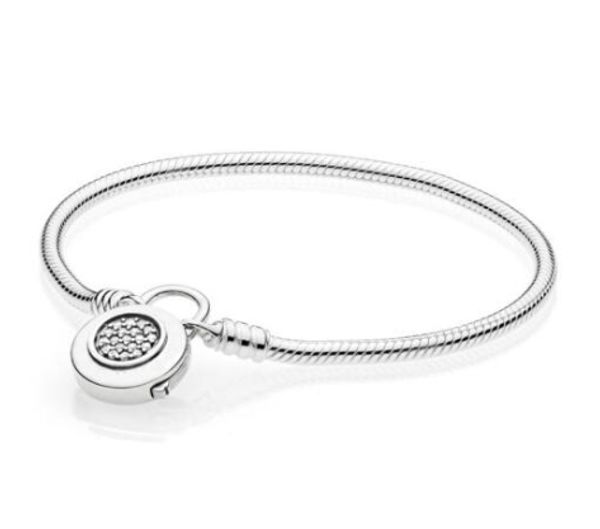 

new original 925 sterling silver bracelet logo signature padlock moments smooth snake bangle fit bead charm fashion jewelry, Black