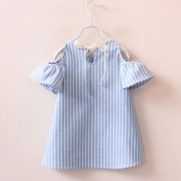

2017 blue stripe summer children kids baby girls dress cotton casual short sleeve striped off shoulder blouses for girl yh-17, White;black