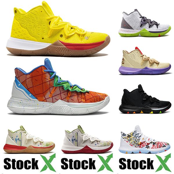 

stock x 2020 new designer basketball shoes white kyrie 5 sponge bob pineapple house chaussures trainer sport off mens 7-12, White;red