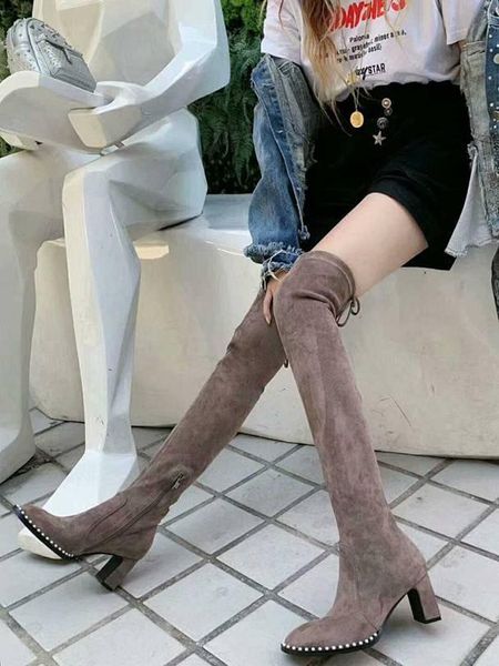 

superstar suede leather over the knee boots fashion high-end luxury party winter ladies long boots tube elastic boots 35-40 size, Black