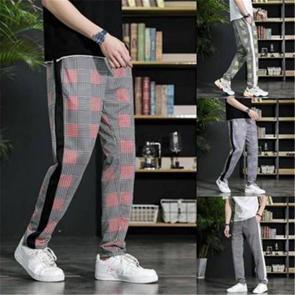 

man 3d plaid colorblock leggings fashion new casual loose sport pants designer male autumn jogging fitness slim trousers