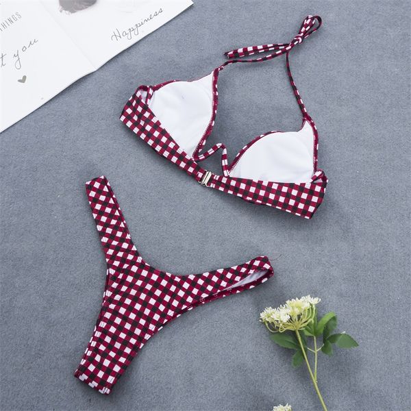 

ineffable european and american-style new explosion models plaid printed underwire bikini womens two-piece swimsuit, White;black