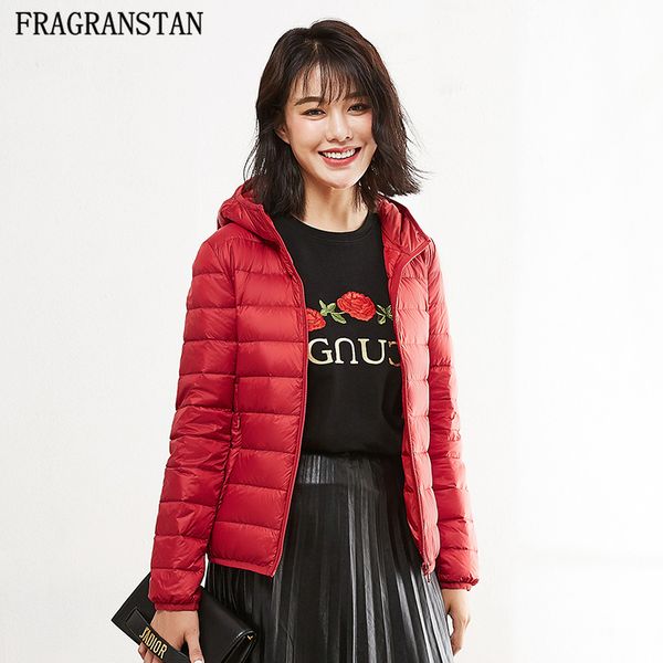 

women winter hooded coat white duck down jacket waterproof ultra light solid color coats feamle plus size casual warm parkas, Black