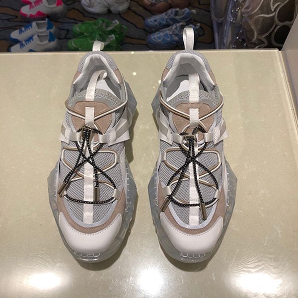 

designer womens mens casual shoes luxur white brown color matching grid transparent bottom sneakers with box size 34-45, Black