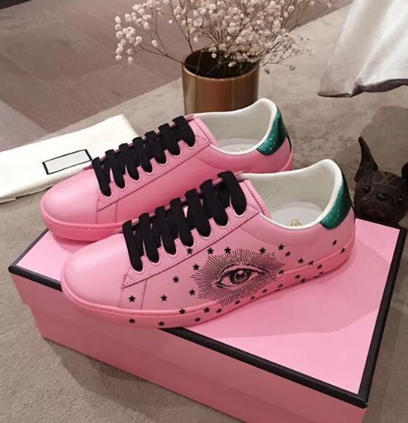 

new arrival fashion women casual shoes luxury designer sneakers shoes fluorescent color genuine leather pretty eyes embroidered shoe opr5514, Black